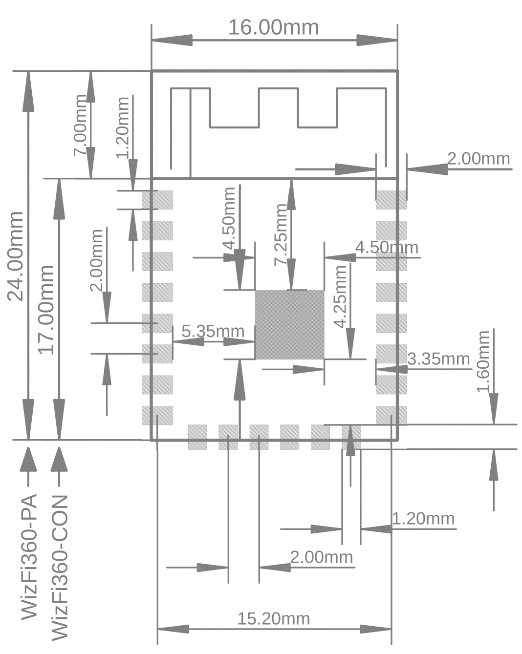 Figure 6. Recommended PCB Land Pattern of WizFi360